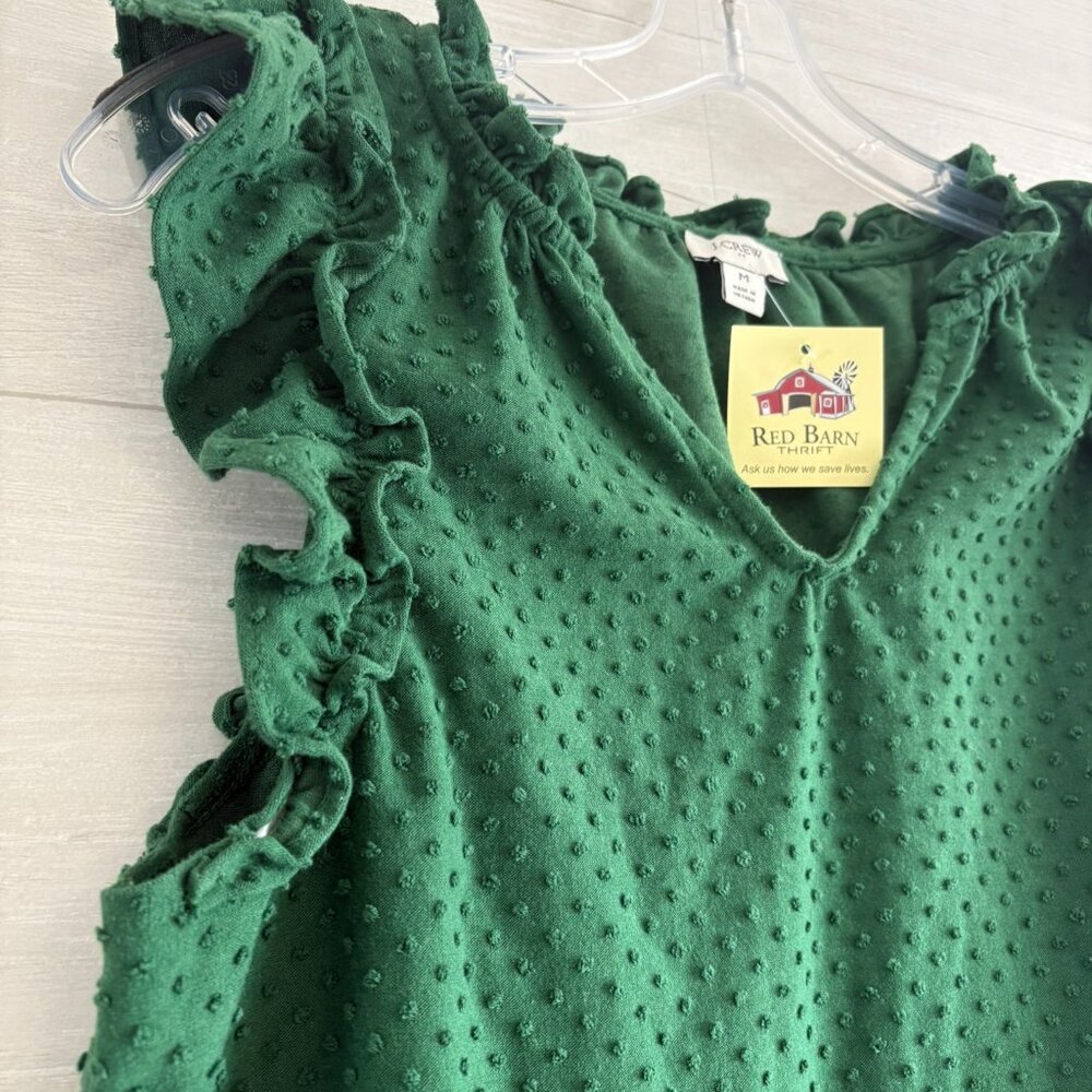 Ruffle-sleeve clip-dot top J.Crew fern canyon M - Picture 2 of 4